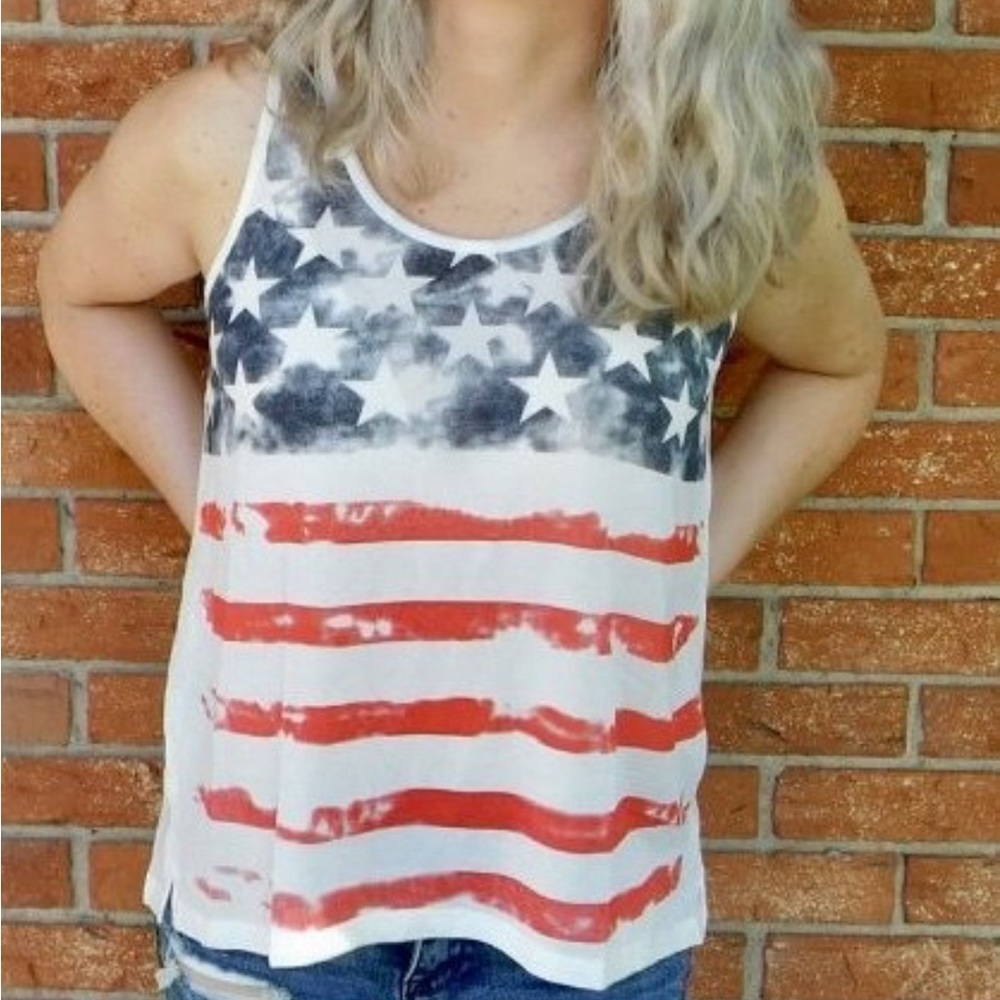 NEW POL Salute Americana Flag Tie-Dye Lightweight Tank Top